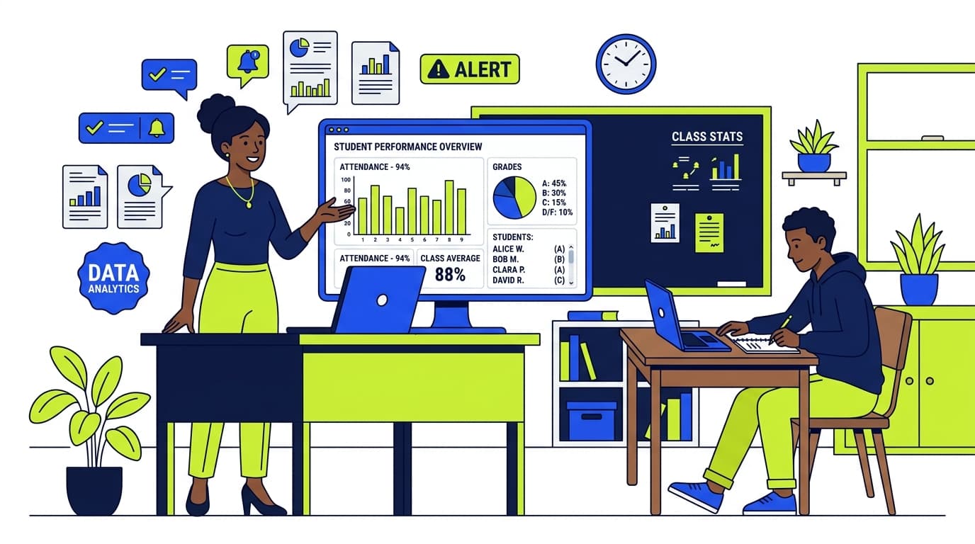 Teacher managing student performance data on SkoulHub
